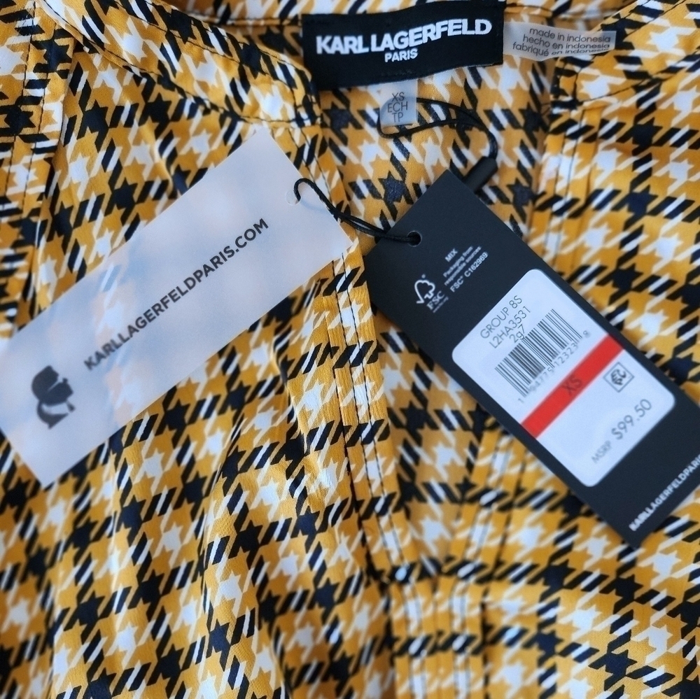 Karl Lagerfeld womens yellow, black, white design blouse size X-small - Picture 4 of 6